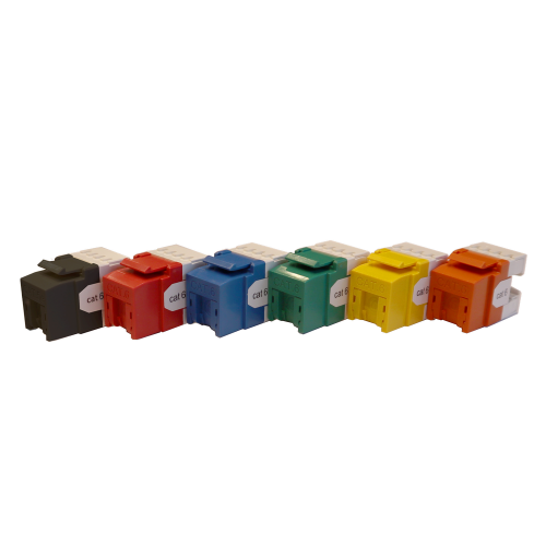 Keystone module, RJ45, category 6, UTP, 180 degrees, with built-in shutter